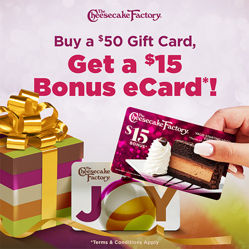 Buy a $50 Gift Card, Get a $15 Bonus eCard